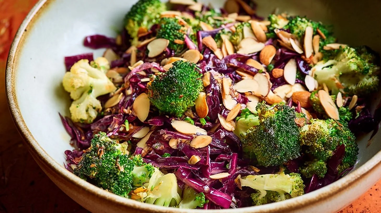 Cauliflower and Broccoli Salad drizzled with Honey-Soy Dressing