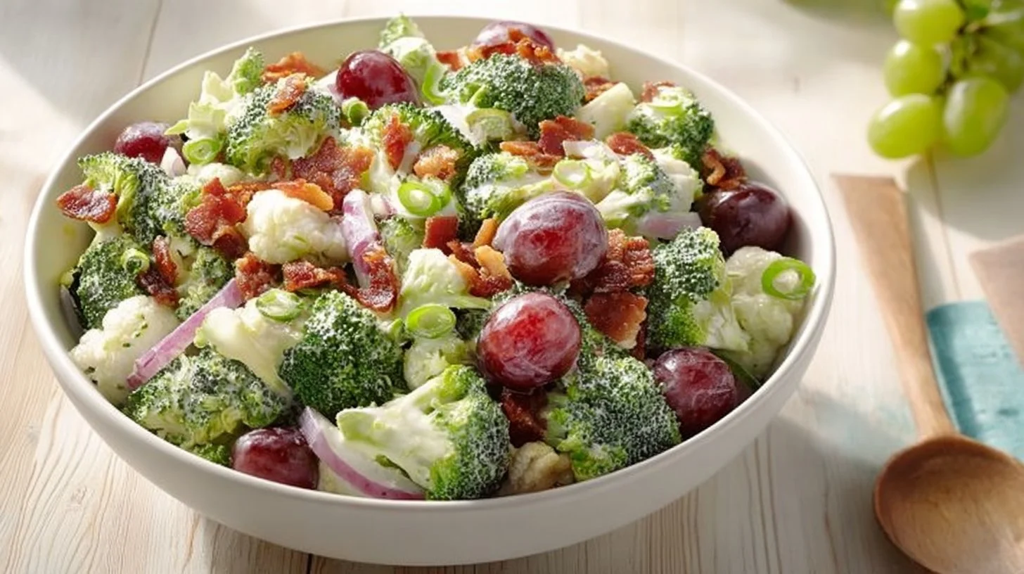 Colorful Cauliflower Broccoli Salad with fresh vegetables and dressing
