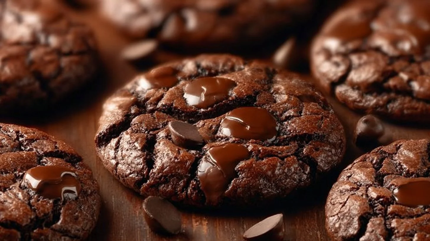 Delicious chocolate chip brownie cookies on a baking rack