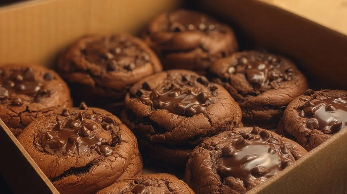 Delicious cookies made from brownie mix, topped with chocolate chips.