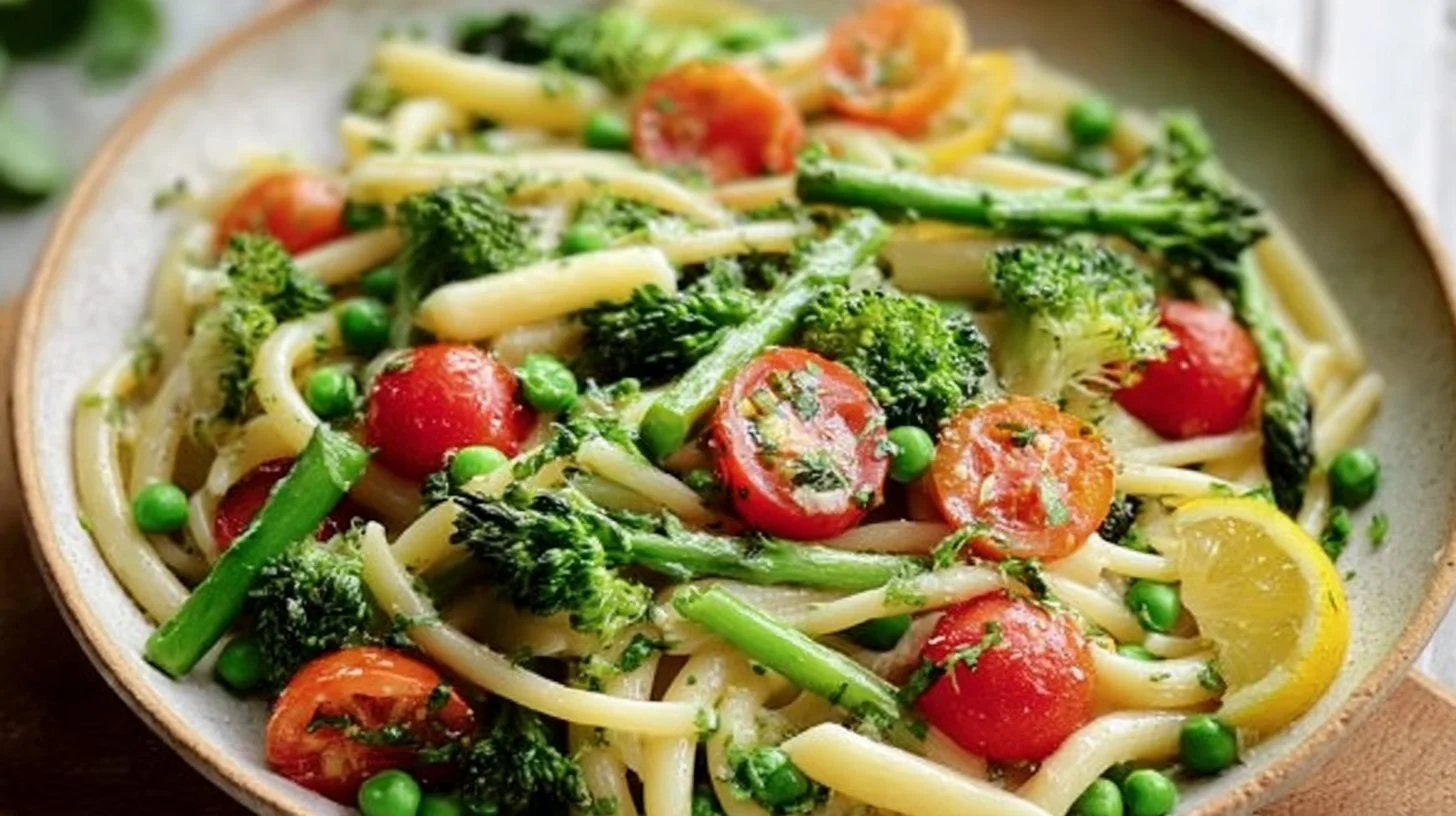 Creamy Pasta Primavera with fresh vegetables and a rich sauce
