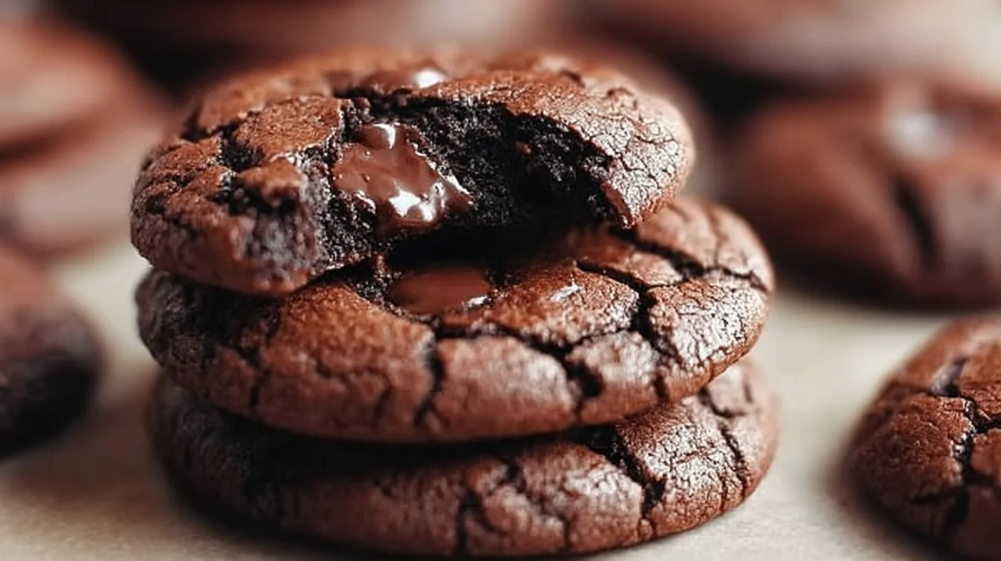 Delicious easy brownie mix cookies topped with chocolate chips on a plate.