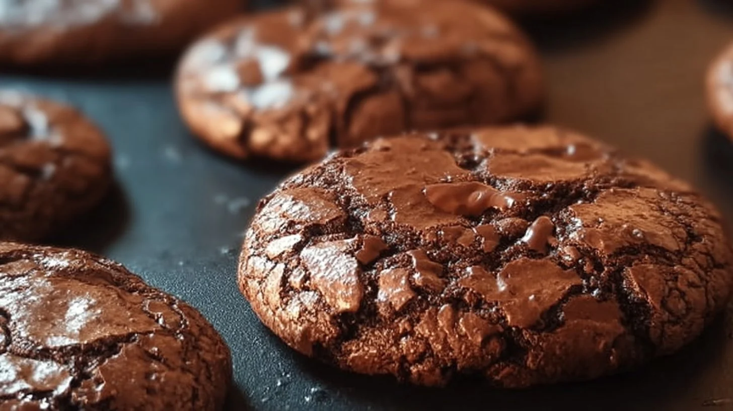 Easy chewy fudgy brownie mix cookies fresh out of the oven