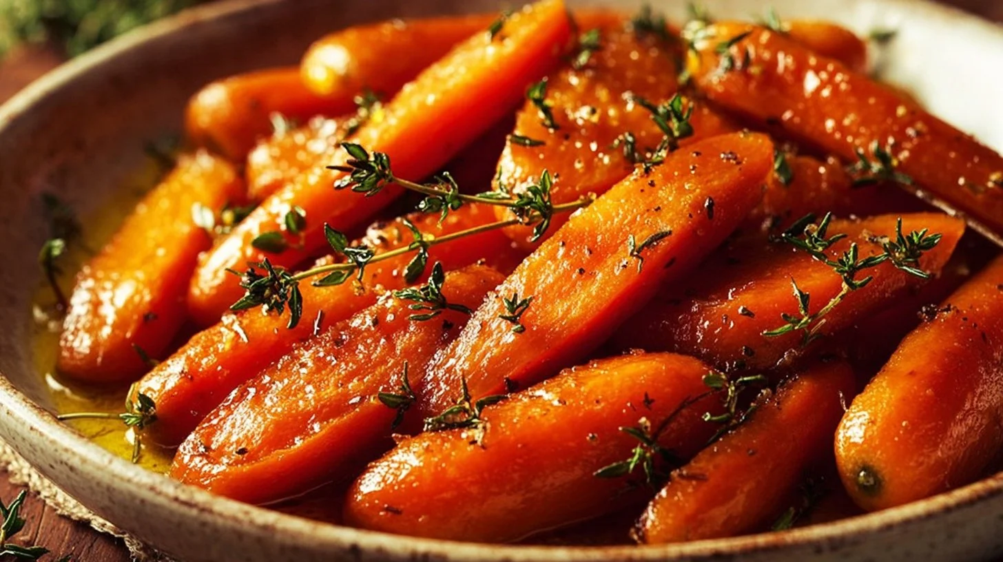 Honey Butter Glazed Carrots served in a bowl garnished with herbs