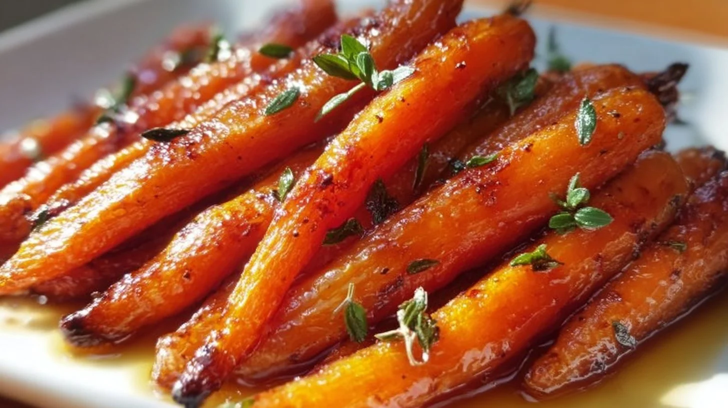 Honey garlic butter roasted carrots on a serving platter