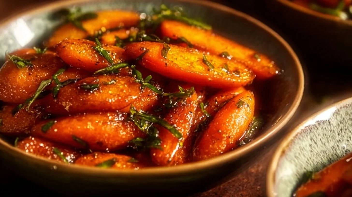 Delicious honey glazed carrots served in a bowl, showcasing their vibrant color.