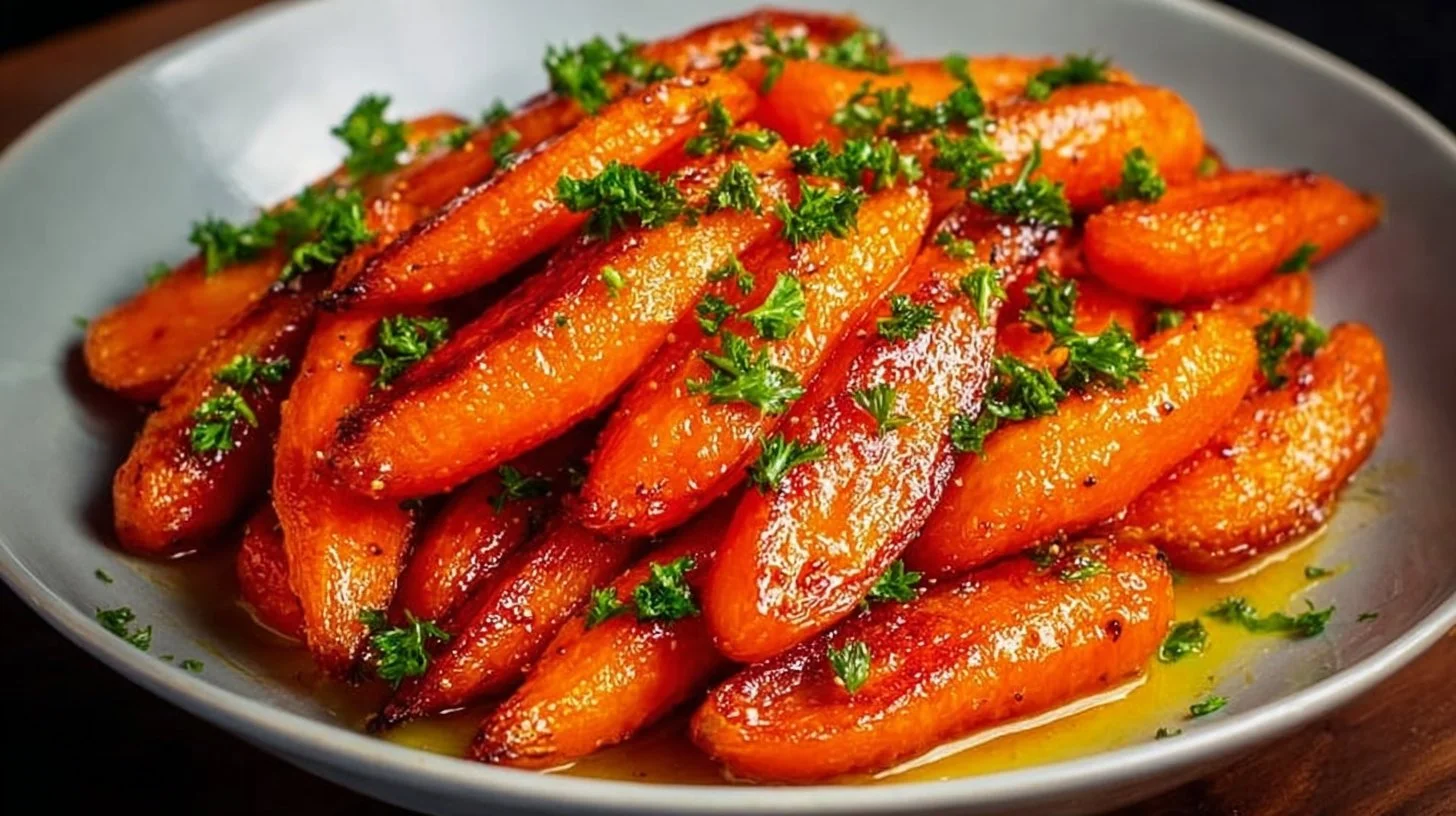 Delicious honey glazed carrots in a rustic bowl, showcasing vibrant colors and glaze.