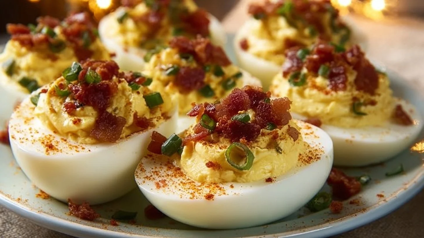 Delicious Million Dollar Deviled Eggs recipe for holiday appetizers