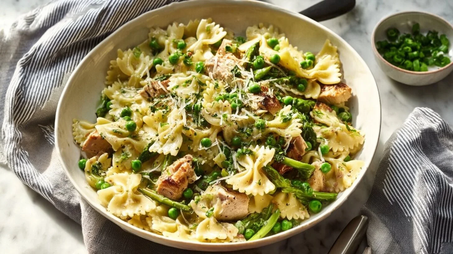 One-Pot Creamy Chicken Pasta Primavera with fresh vegetables and creamy sauce
