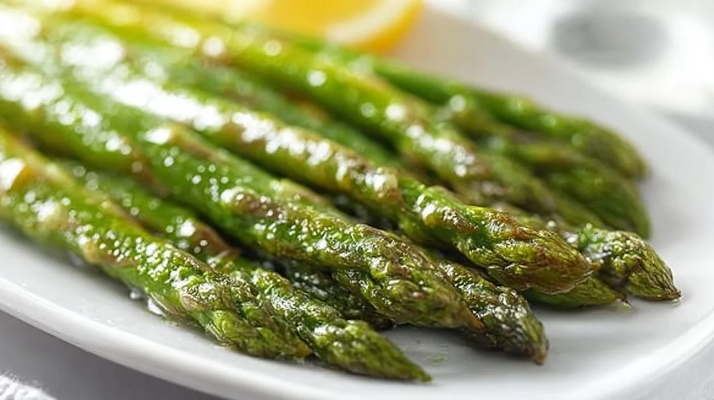 Oven roasted asparagus drizzled with olive oil and spices.