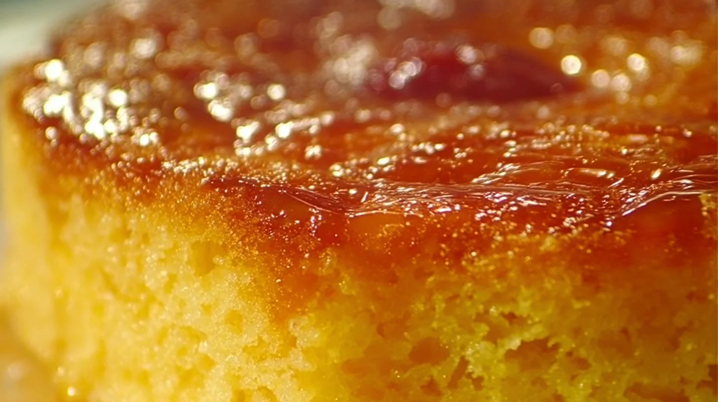Delicious Pineapple Up-Side Down Cake served on a plate with vibrant caramelized topping.