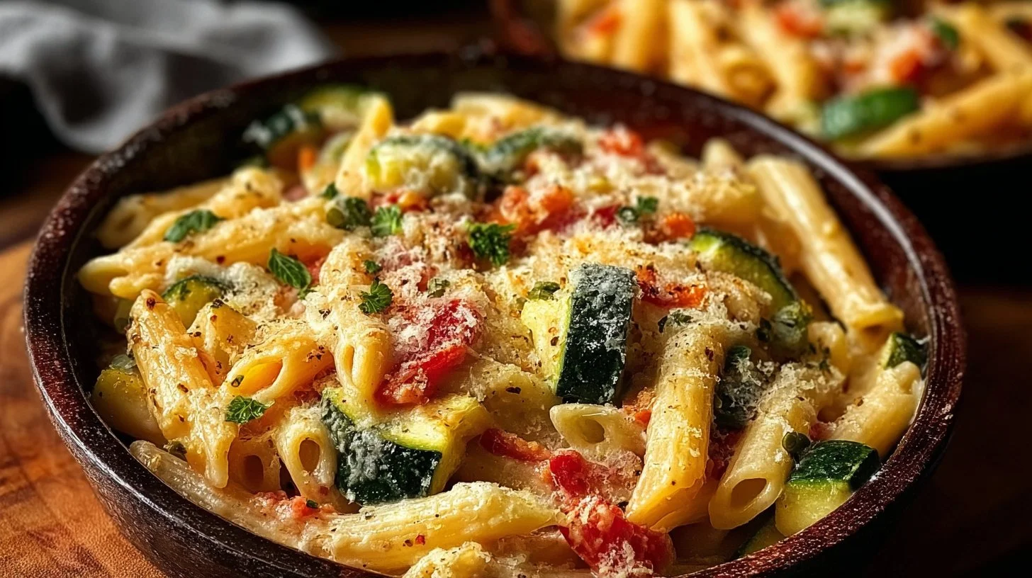Colorful Spring Pasta with fresh vegetables and herbs