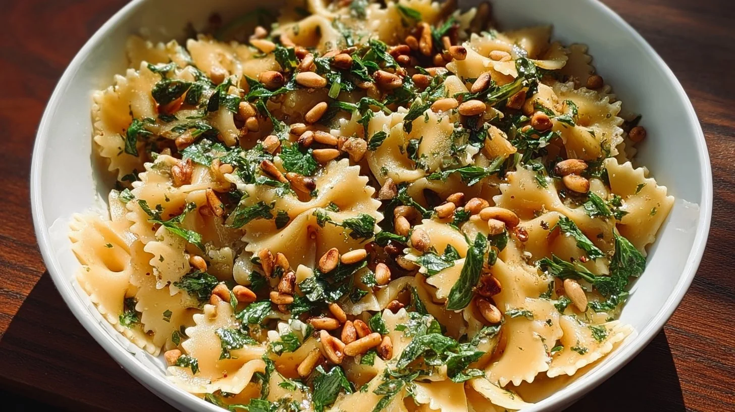 Delicious summer pasta dish with fresh vegetables and herbs