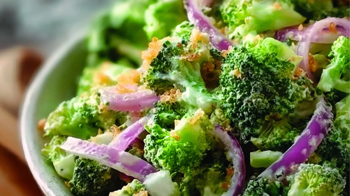 Delicious broccoli salad with vibrant vegetables and creamy dressing