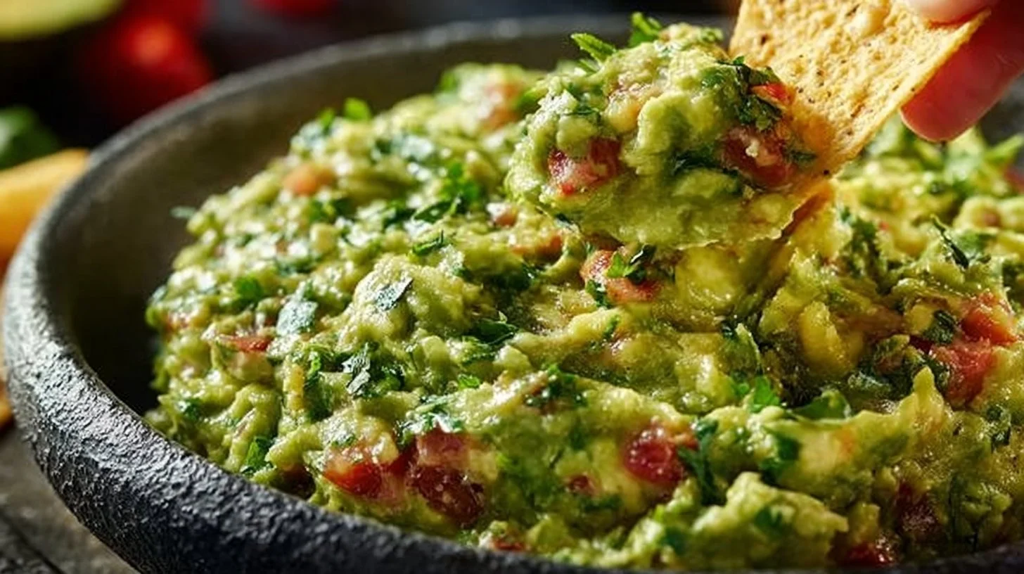Bowl of authentic guacamole made with fresh ingredients and spices.