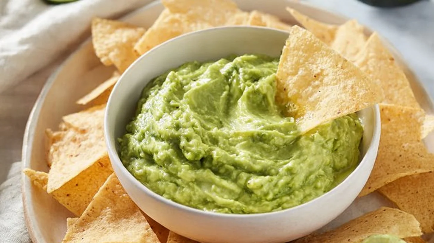 Bowl of authentic guacamole with fresh ingredients ready to serve.