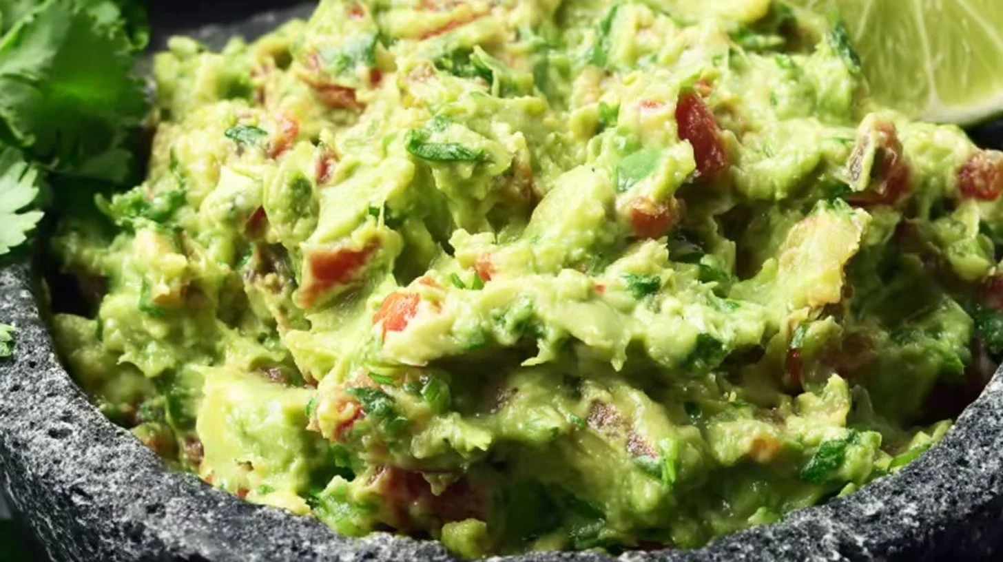 Bowl of authentic guacamole made with fresh ingredients