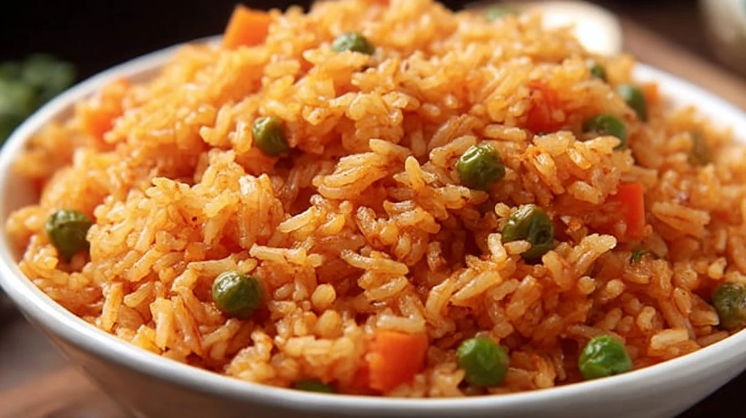 Bowl of authentic Mexican rice prepared with spices and vegetables