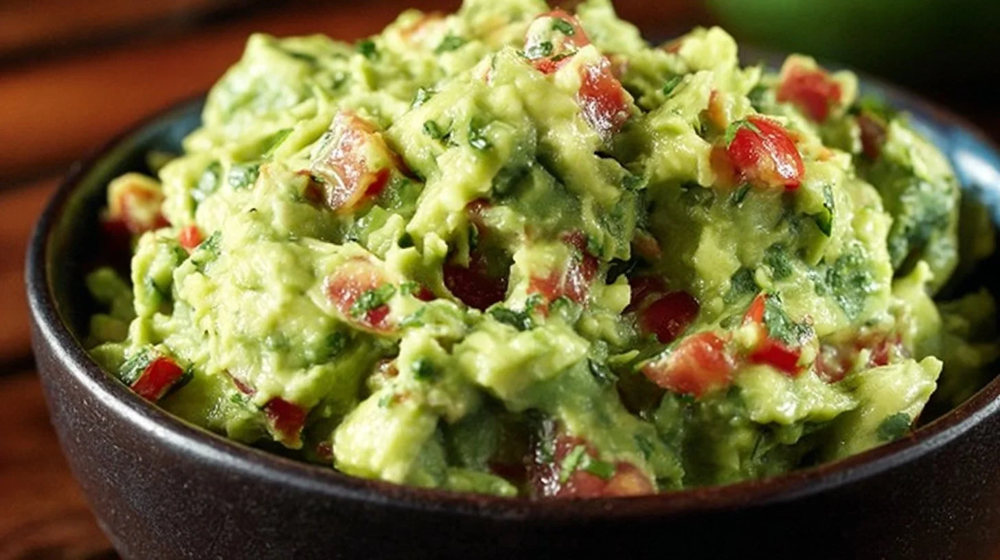 Delicious barbecue guacamole served in a bowl with tortilla chips