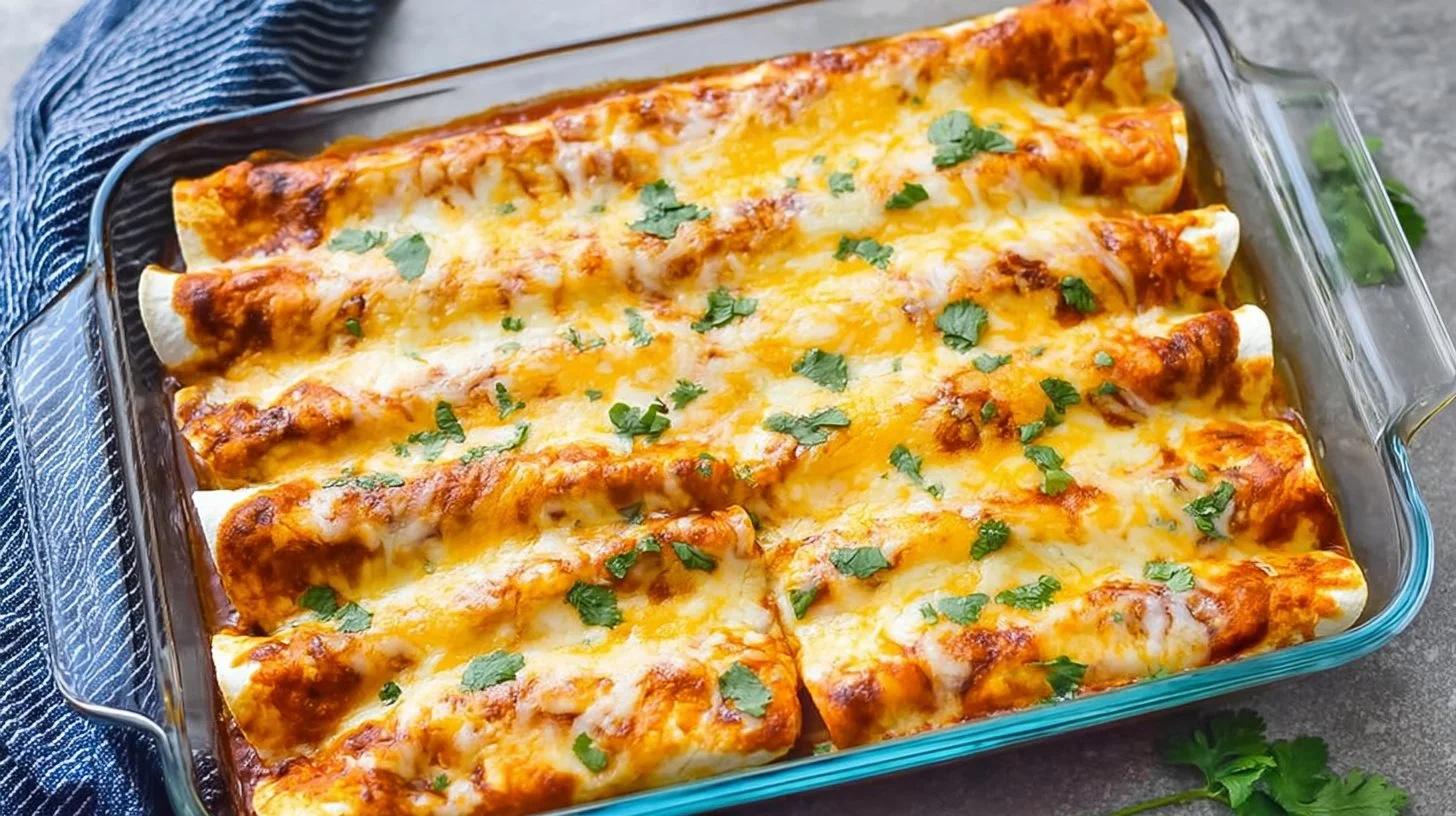Delicious, homemade Chicken Enchiladas topped with cheese and sauce