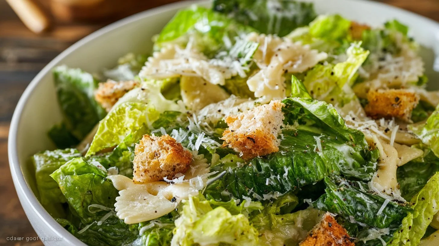 Delicious Caesar Pasta Salad with creamy dressing and fresh ingredients
