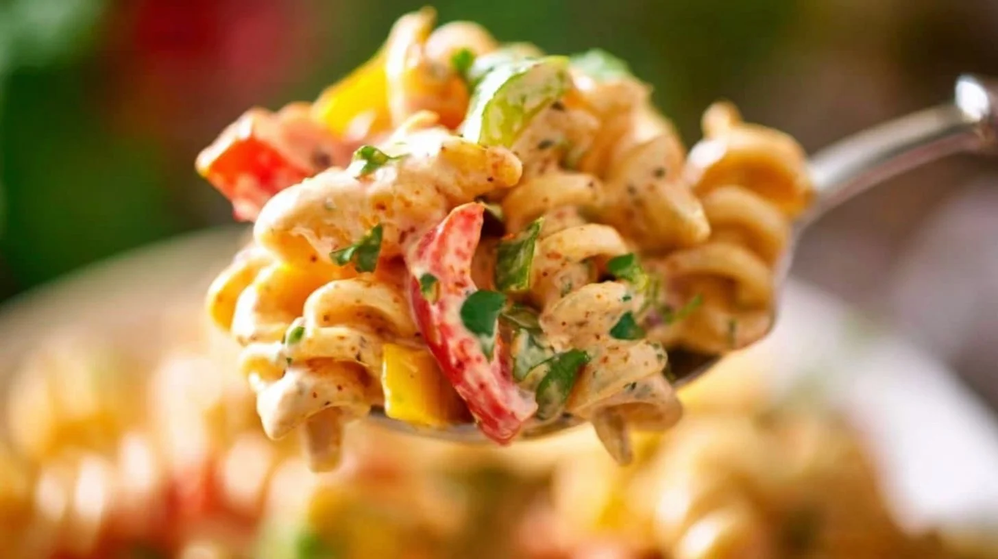 Spicy and colorful Cajun Pasta Salad served in a bowl