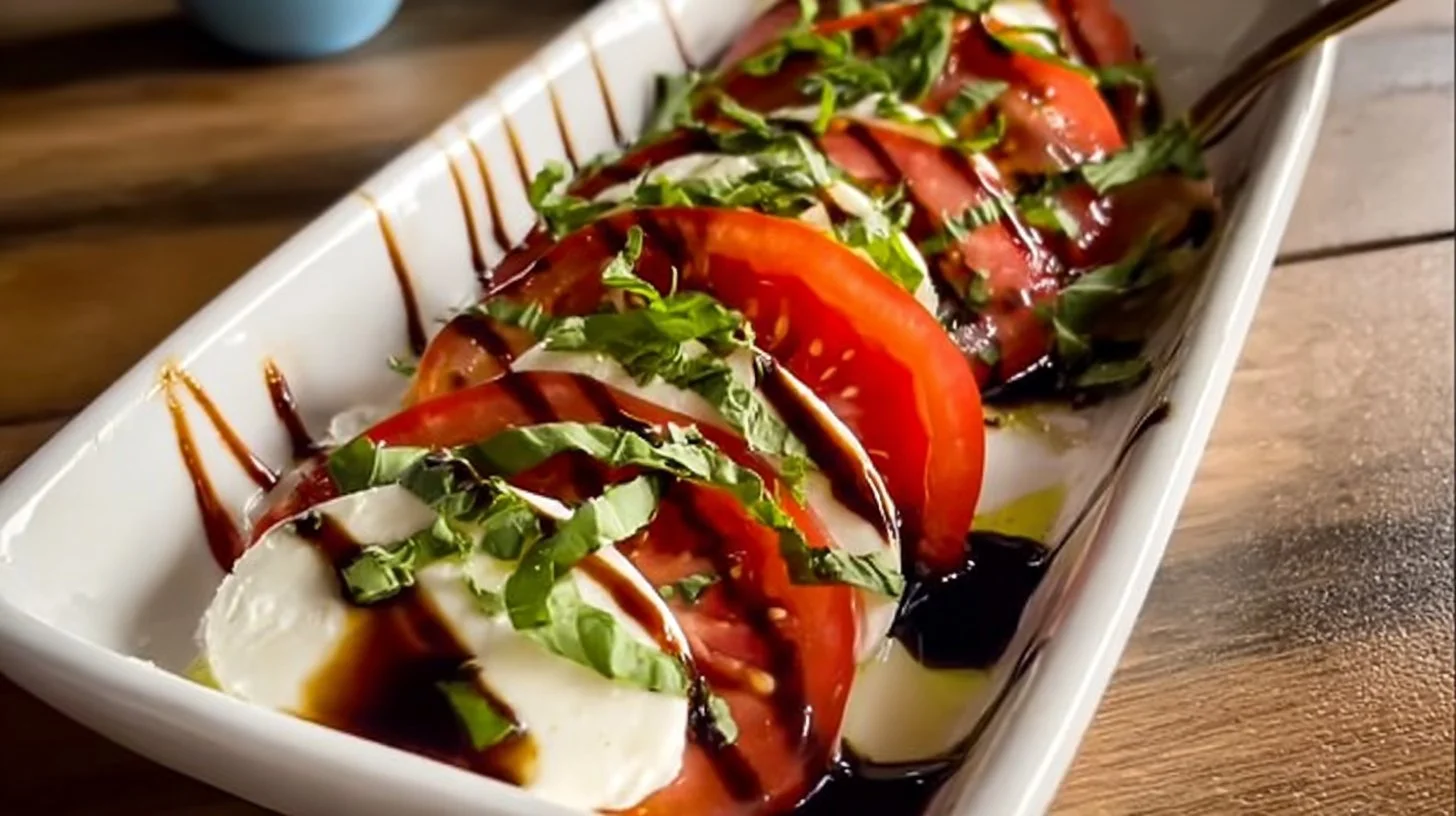 Fresh Caprese Salad with tomatoes, mozzarella, and basil on a plate