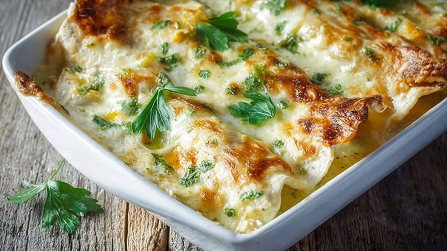 Delicious chicken enchiladas topped with cheese and sauce
