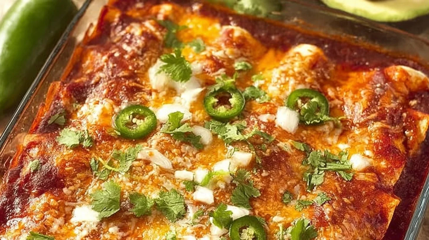 Delicious Chicken Enchiladas topped with cheese and salsa