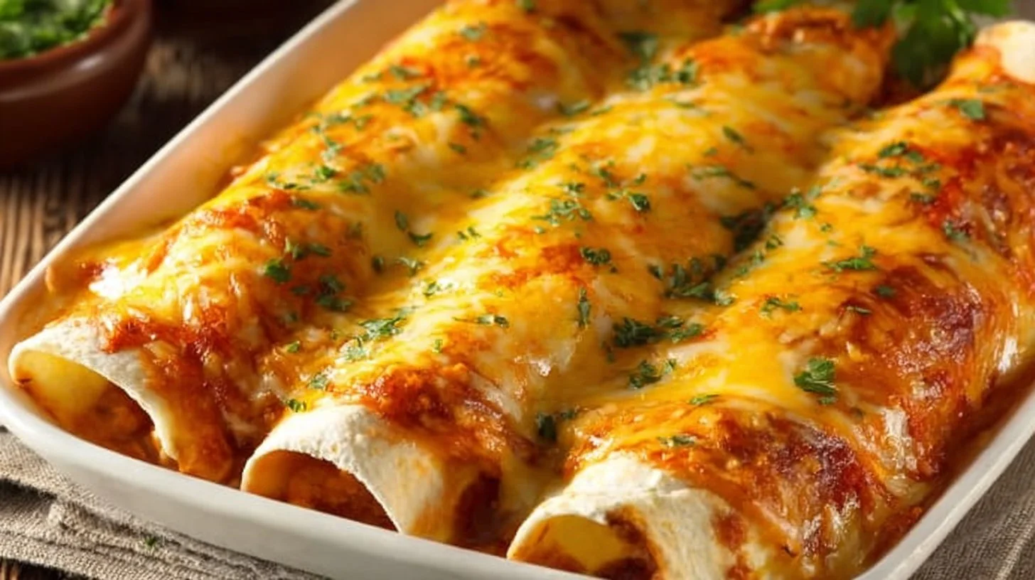 Delicious homemade Chicken Enchiladas served with salsa and cheese