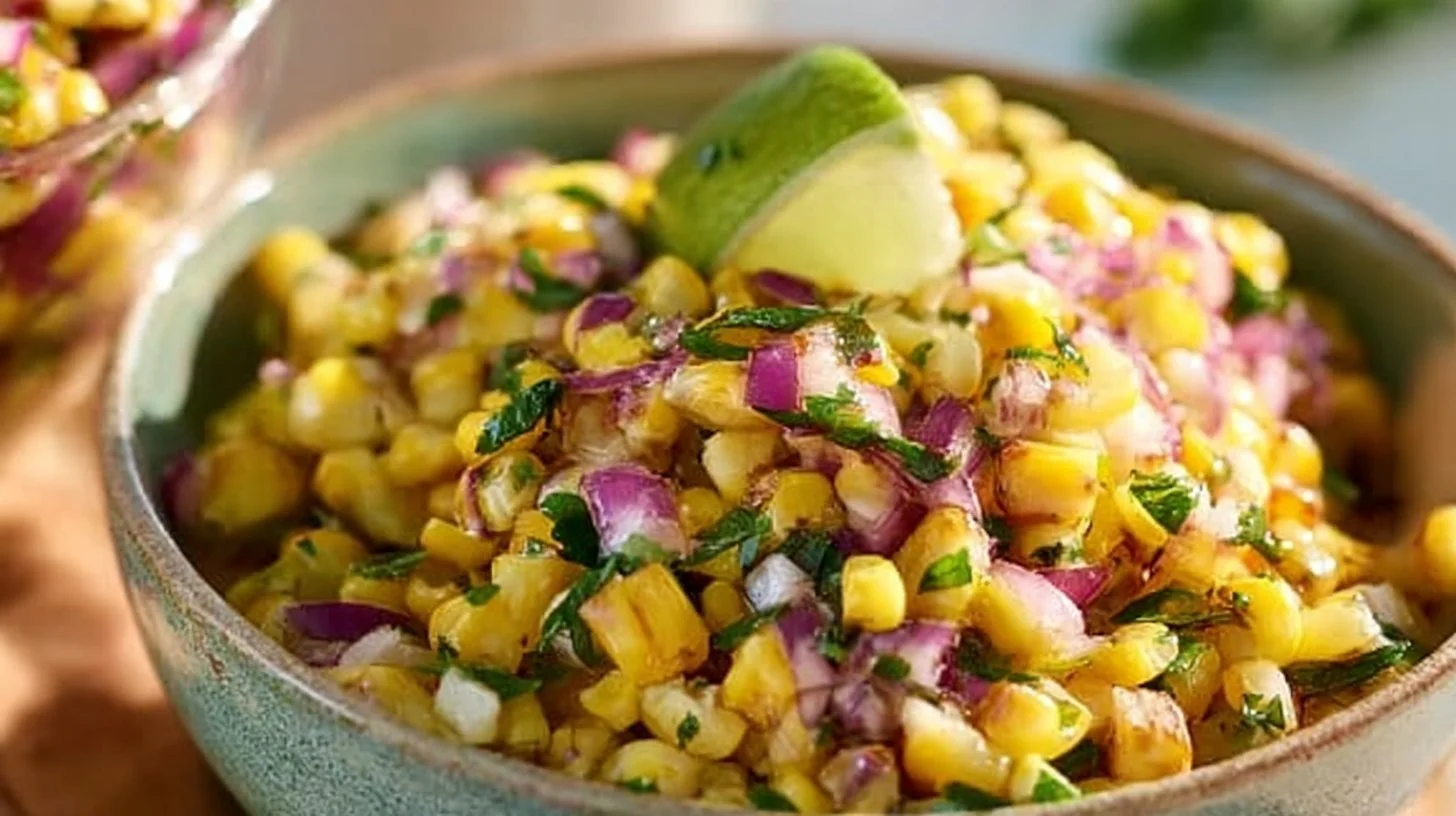 Bowl of Chipotle Corn Salsa with fresh ingredients and vibrant colors
