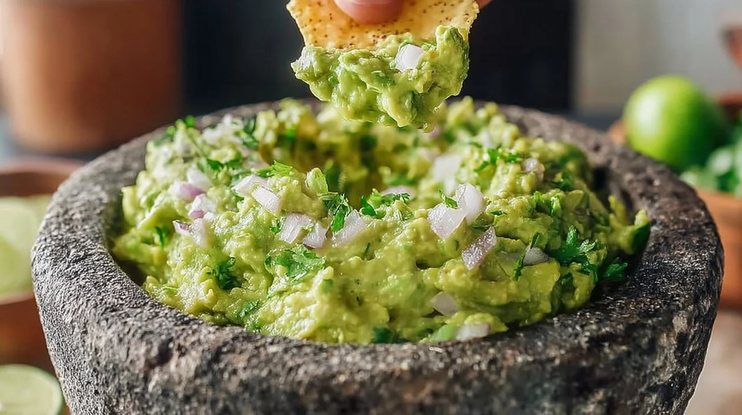 Bowl of homemade Chipotle guacamole with fresh ingredients