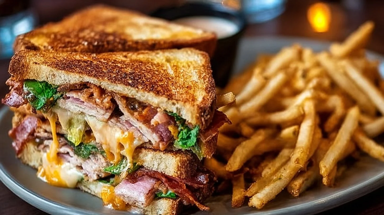 Delicious Cowboy Club Sandwich stacked with turkey, bacon, and fresh veggies