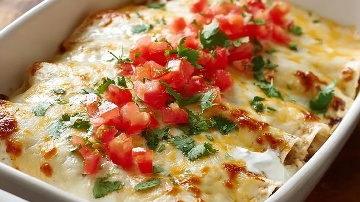 Cream Cheese Chicken Enchiladas topped with cheese and cilantro