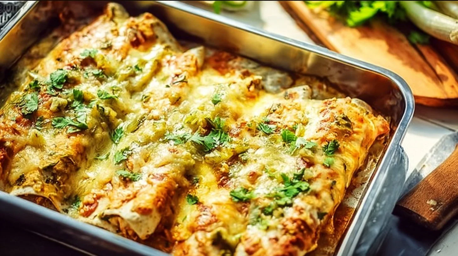 Delicious creamy white sauce chicken enchiladas ready to serve