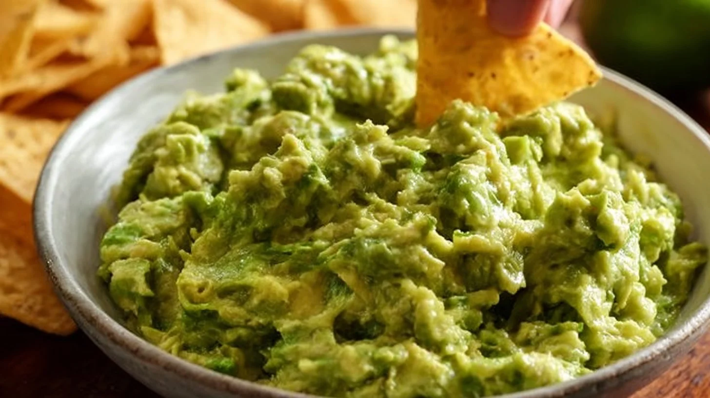 Bowl of easy 4 ingredient guacamole with fresh avocados and spices