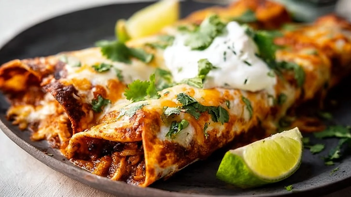 Easy baked chicken enchiladas with cheese and sauce