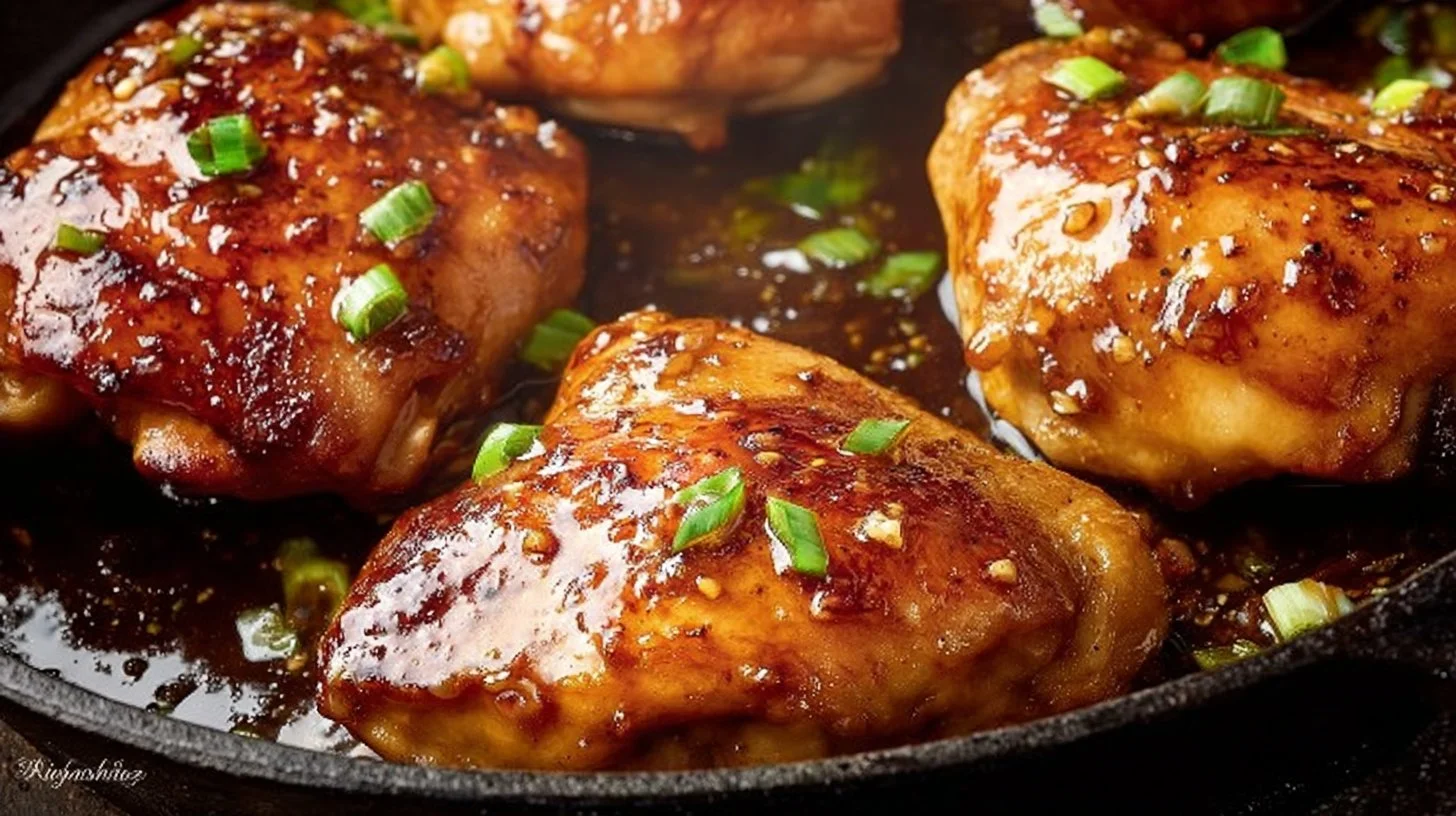 Easy honey garlic chicken dish served with vegetables on a plate