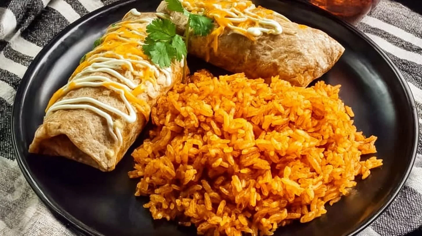 A serving of Easy Mexican Rice garnished with cilantro and lime.