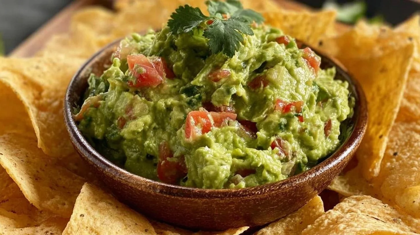 Delicious Easy Texas Guacamole in a bowl with fresh avocado and spices