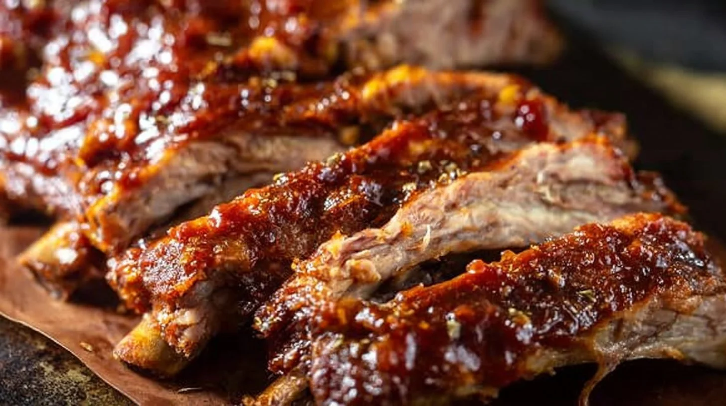 Delicious fall off the bone ribs served with barbecue sauce