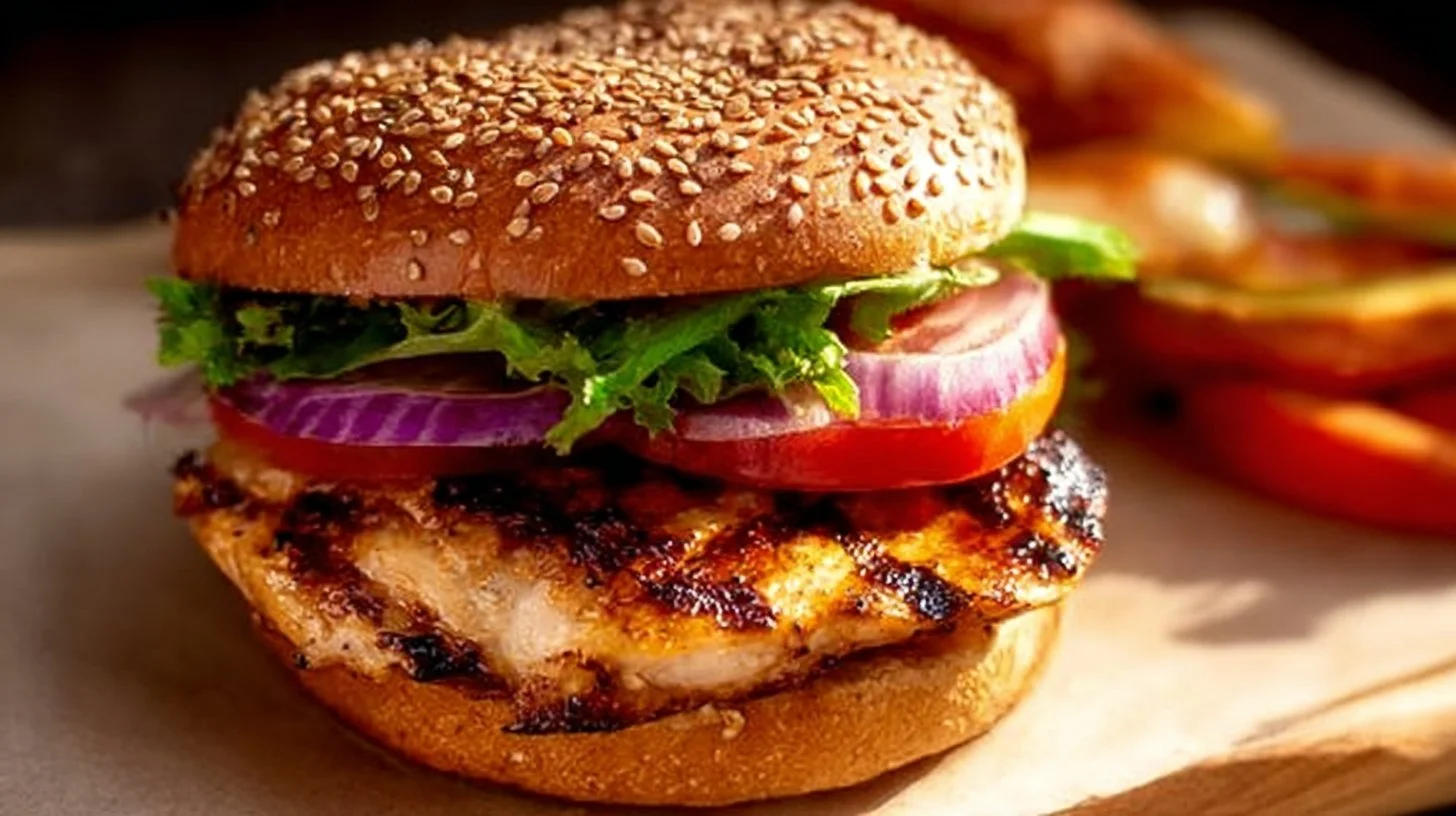 Delicious grilled chicken sandwich with fresh lettuce and tomatoes