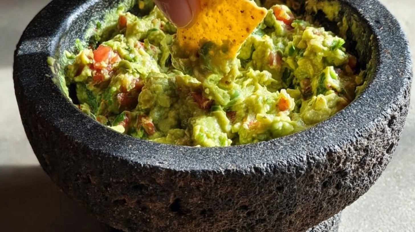 Delicious homemade guacamole with fresh ingredients served in a bowl.