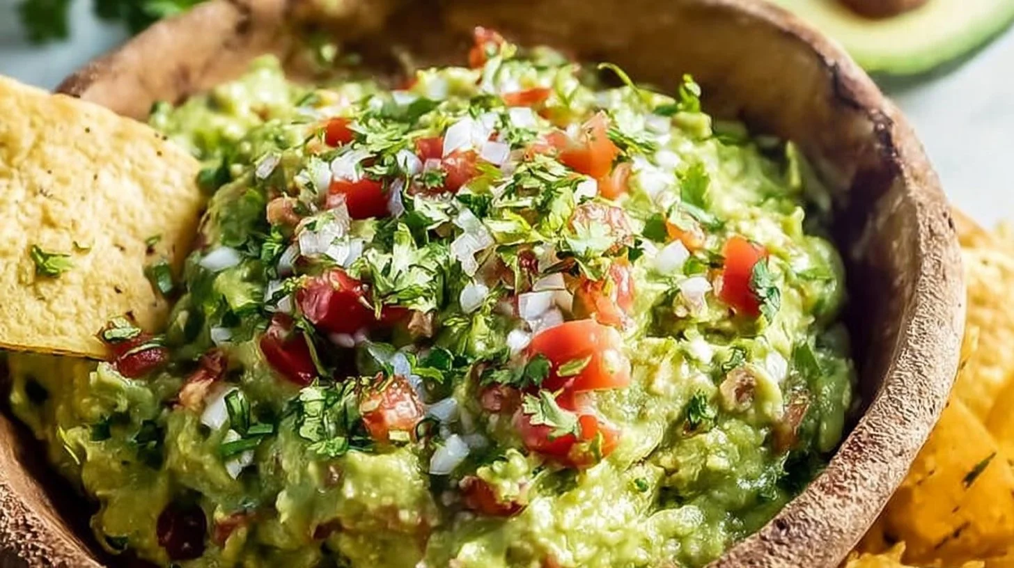 Delicious homemade guacamole made with fresh avocados and spices.