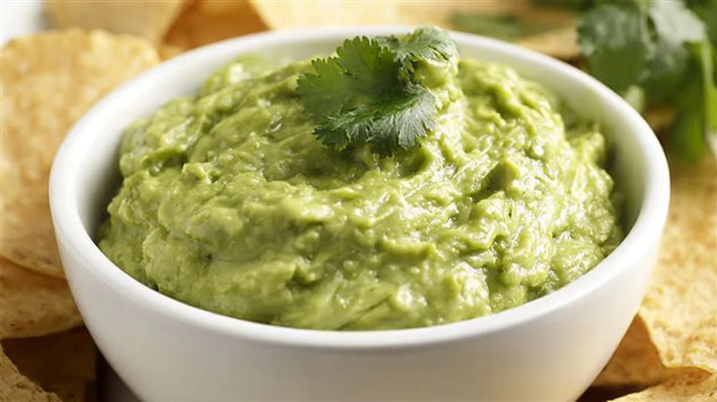 Bowl of delicious homemade guacamole with fresh ingredients