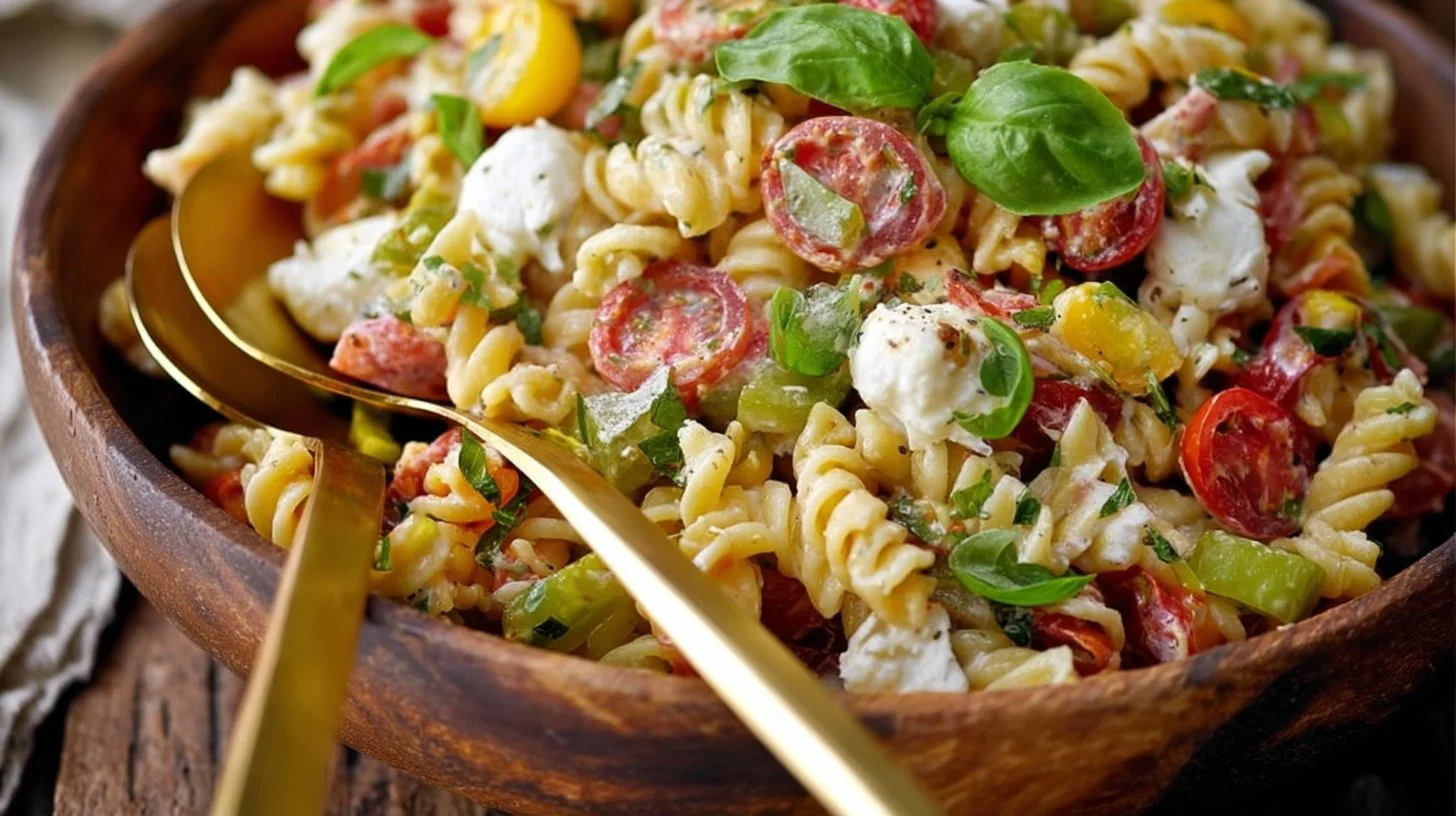 Italian Grinder Pasta Salad with fresh vegetables and pasta in a vibrant dressing.