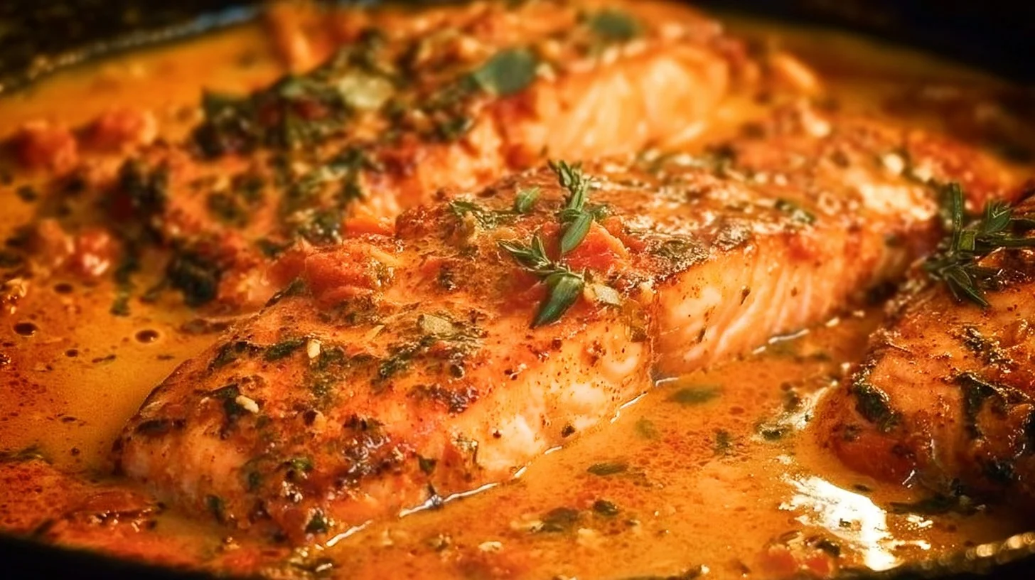 Delicious Marry Me Salmon served on a plate with garnish.
