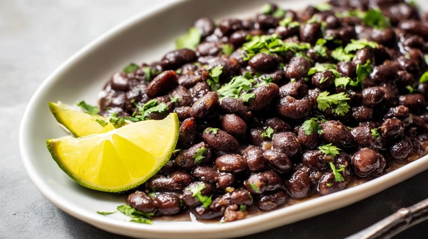 Delicious Mexican black beans served in a traditional dish.
