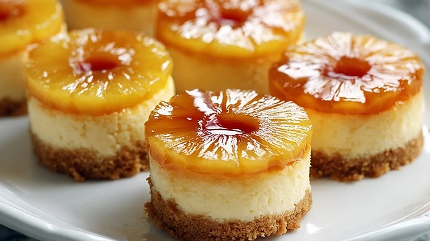 Mini Pineapple Upside-Down Cheesecakes on a plate