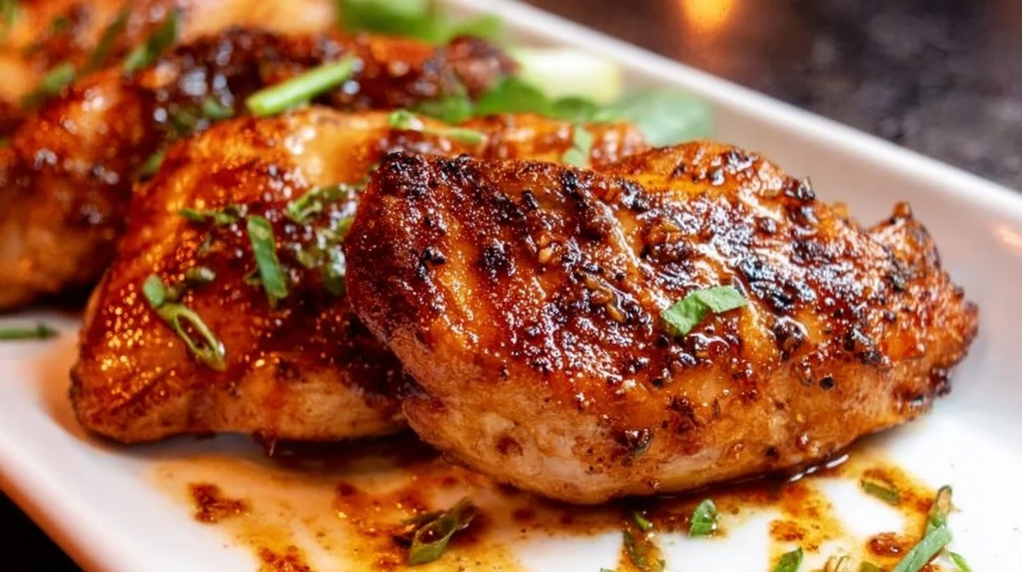 Moist and juicy chicken breasts cooked to perfection on a plate